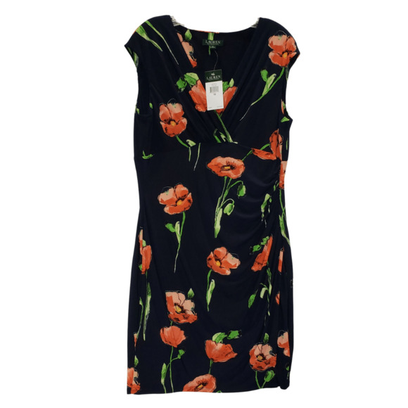 Lauren Ralph Lauren Navy/Poppy Cap Sleeve Dress - Picture 1 of 5